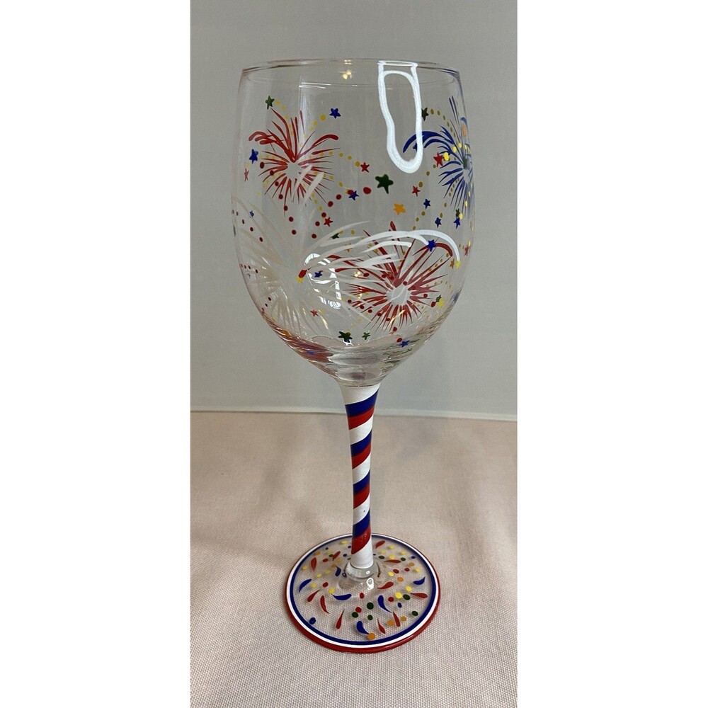 Hand Painted Fire Works Large Wine Glass. - Picture 3 of 7